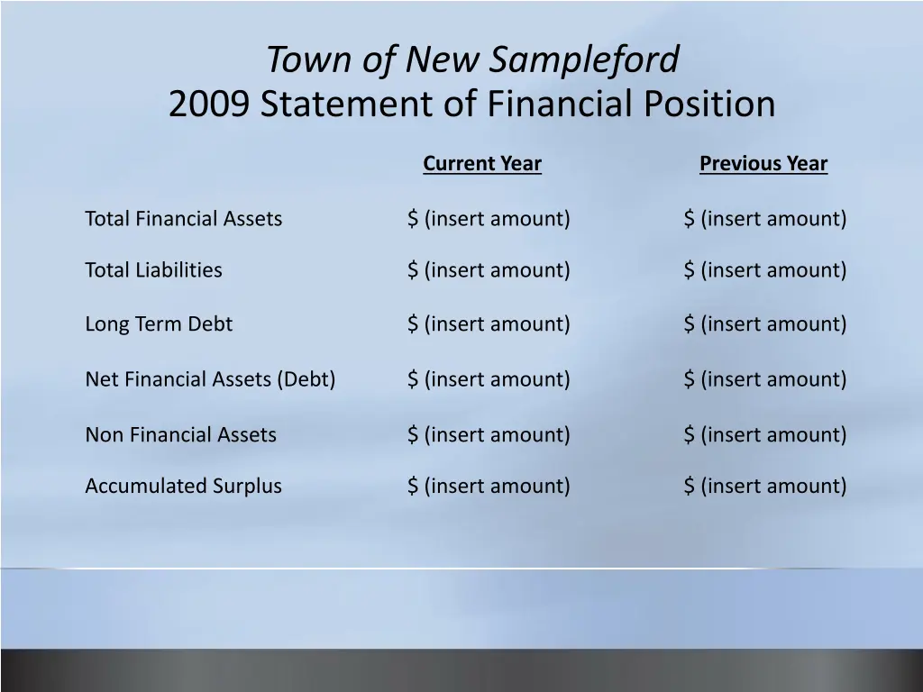 town of new sampleford 2009 statement