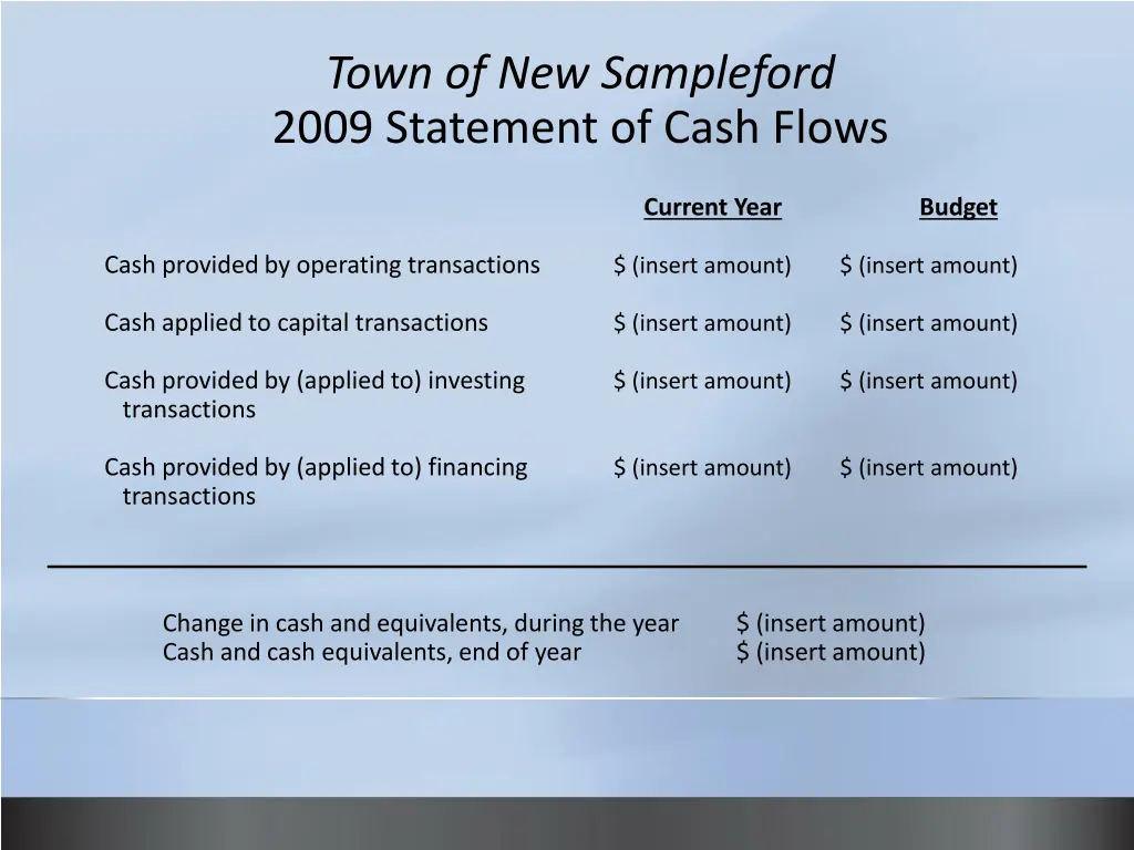 town of new sampleford 2009 statement of cash