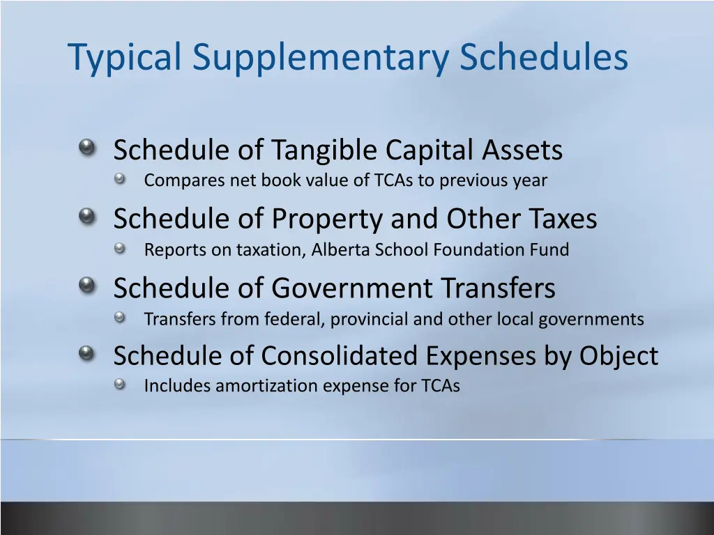 typical supplementary schedules