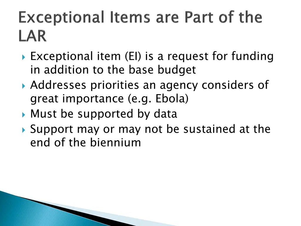 exceptional item ei is a request for funding