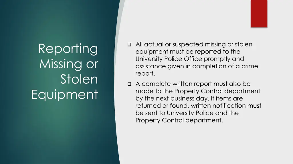 reporting missing or stolen equipment