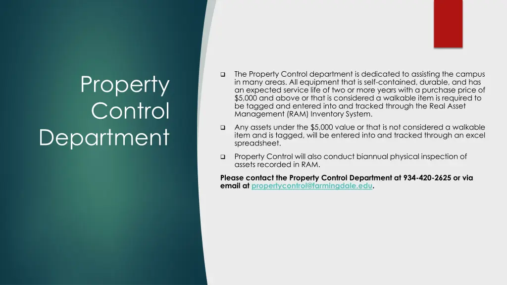 the property control department is dedicated