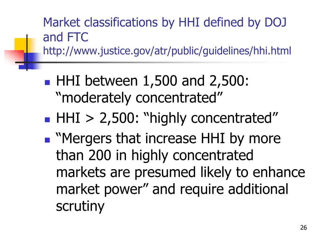 market classifications by hhi defined