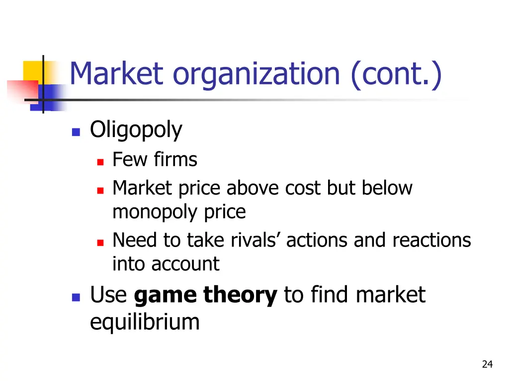 market organization cont