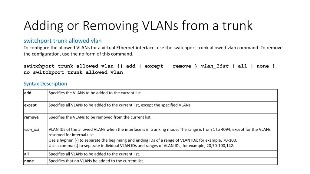 adding or removing vlans from a trunk