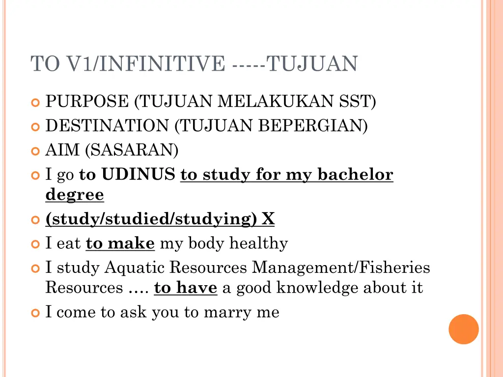 to v1 infinitive tujuan