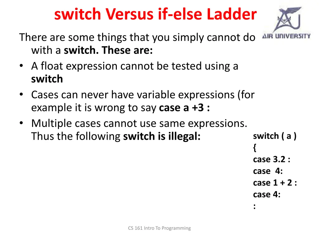 switch versus if else ladder