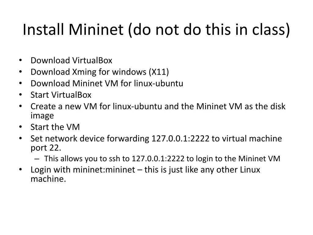 install mininet do not do this in class