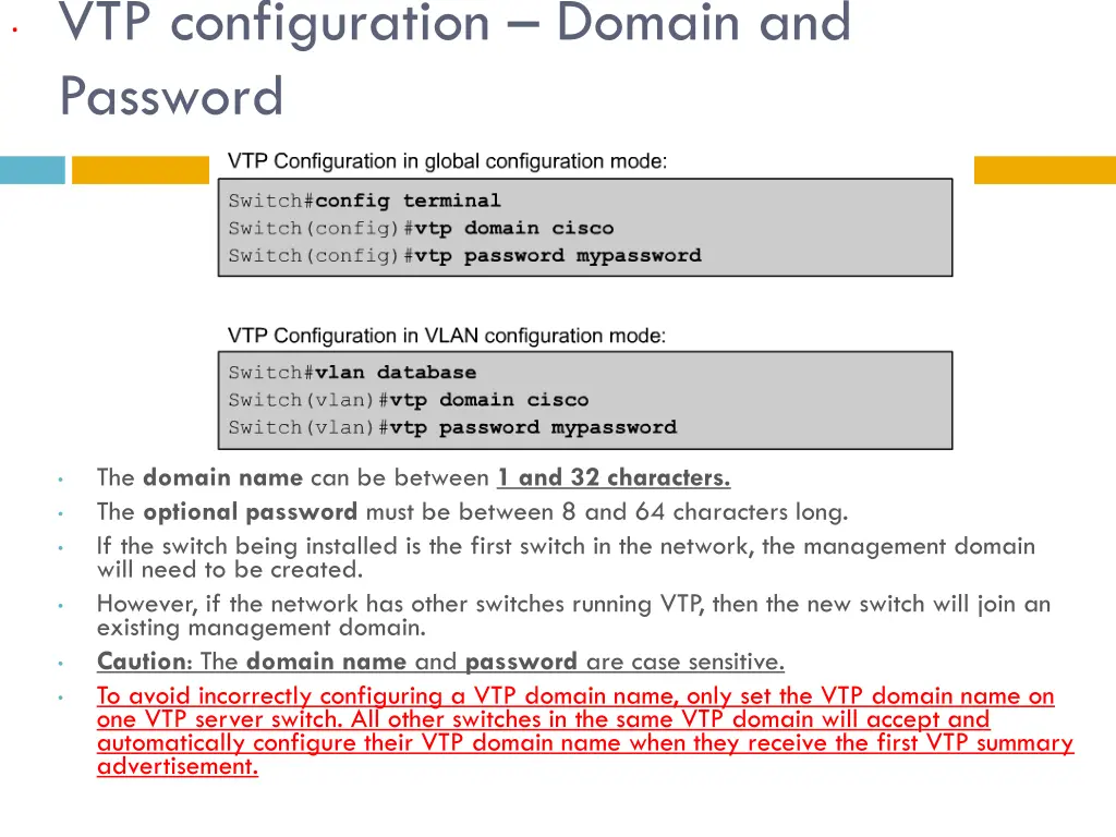 vtp configuration domain and password