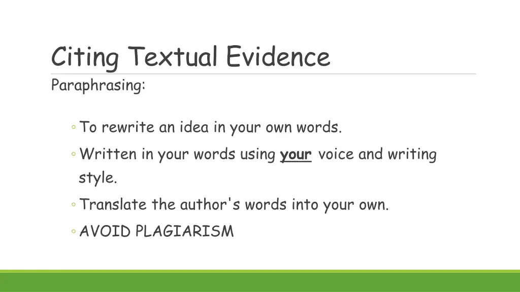 citing textual evidence paraphrasing