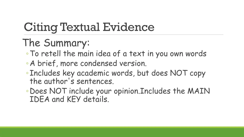 citing textual evidence the summary to retell