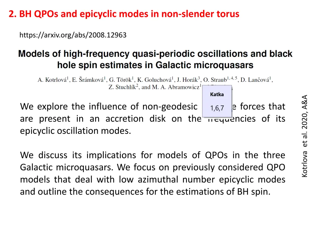 2 bh qpos and epicyclic modes in non slender torus 1