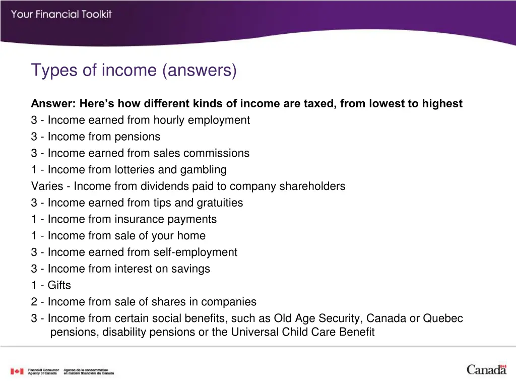 types of income answers