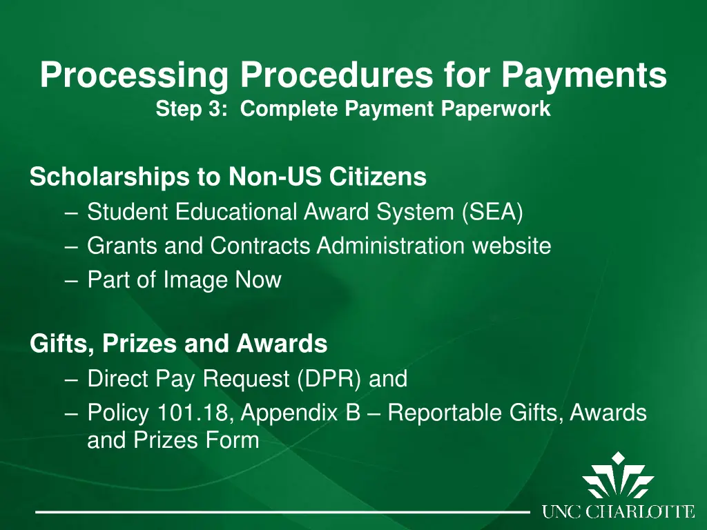 processing procedures for payments step