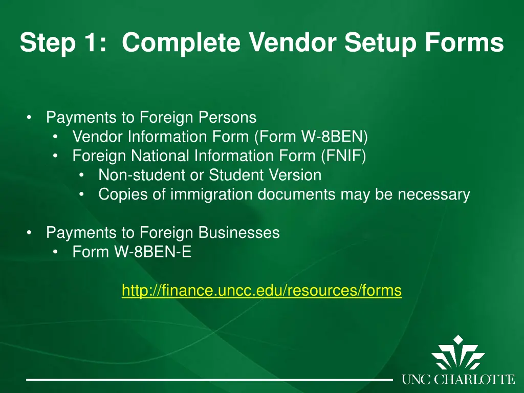 step 1 complete vendor setup forms