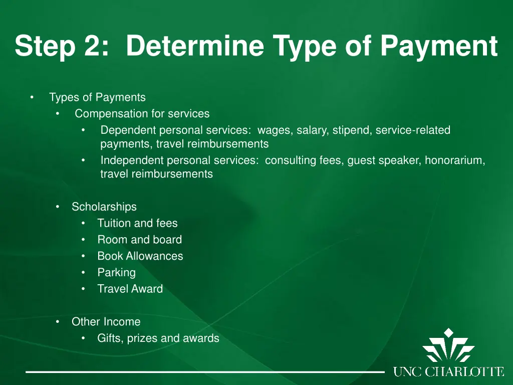 step 2 determine type of payment