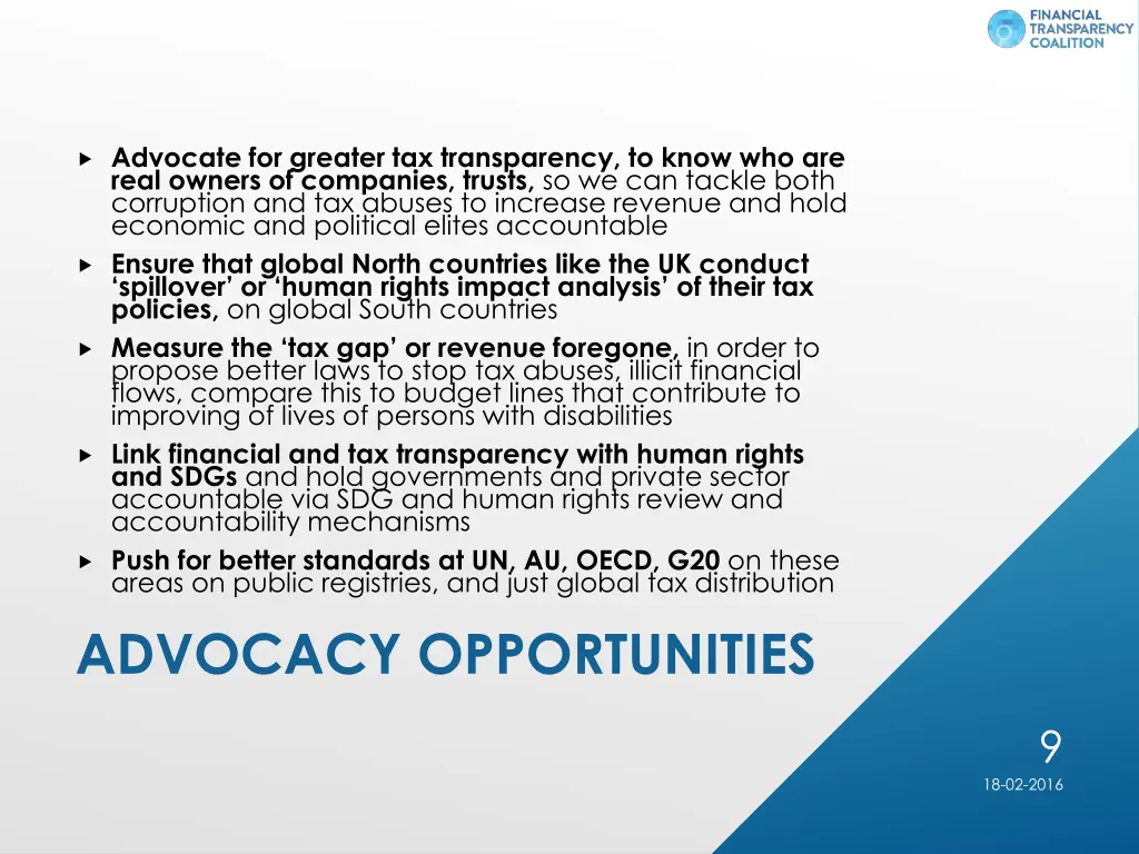 advocate for greater tax transparency to know