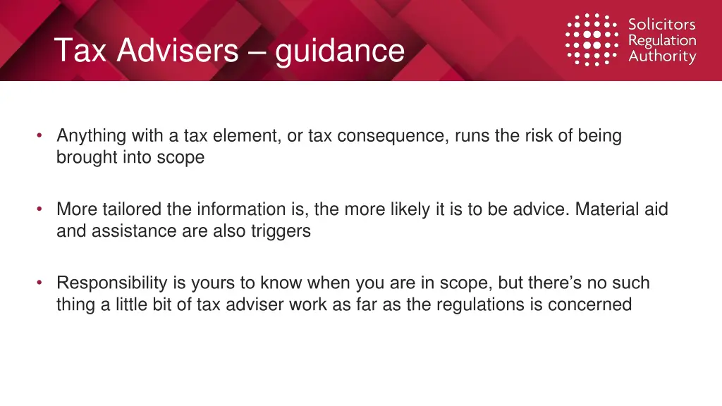 tax advisers guidance