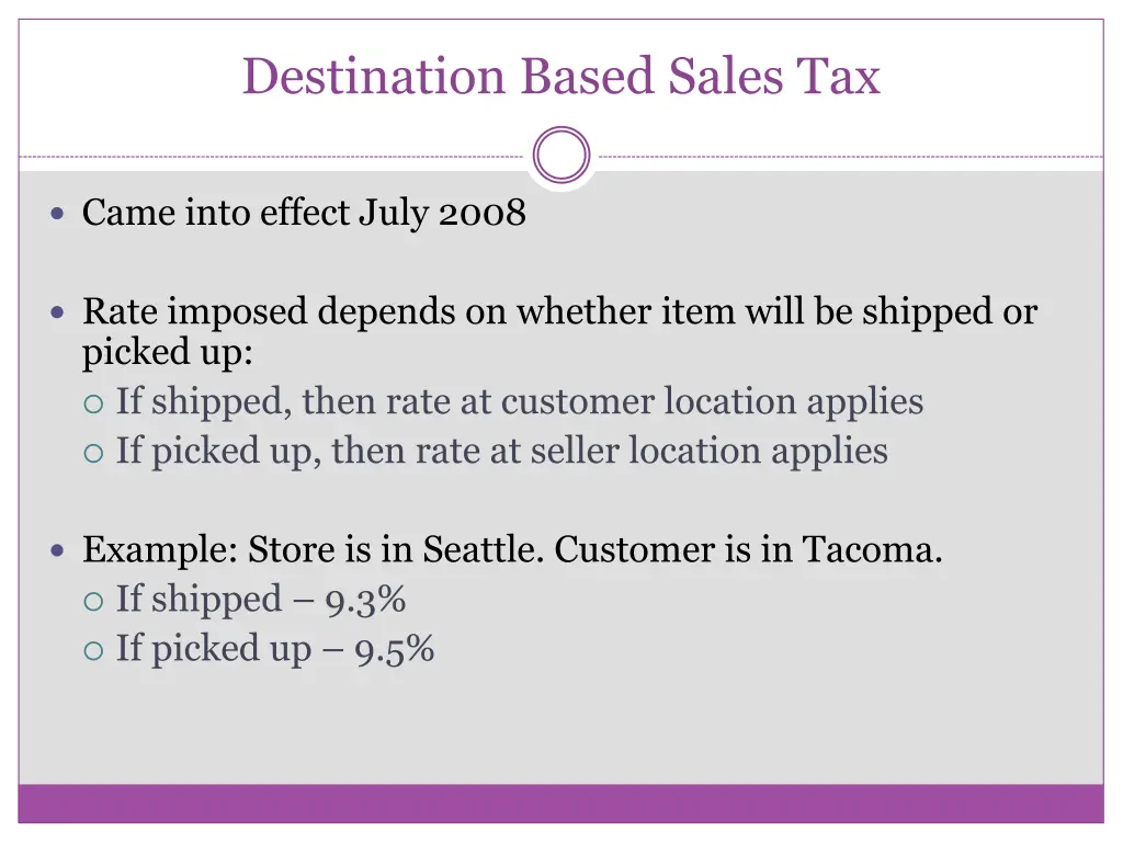 destination based sales tax