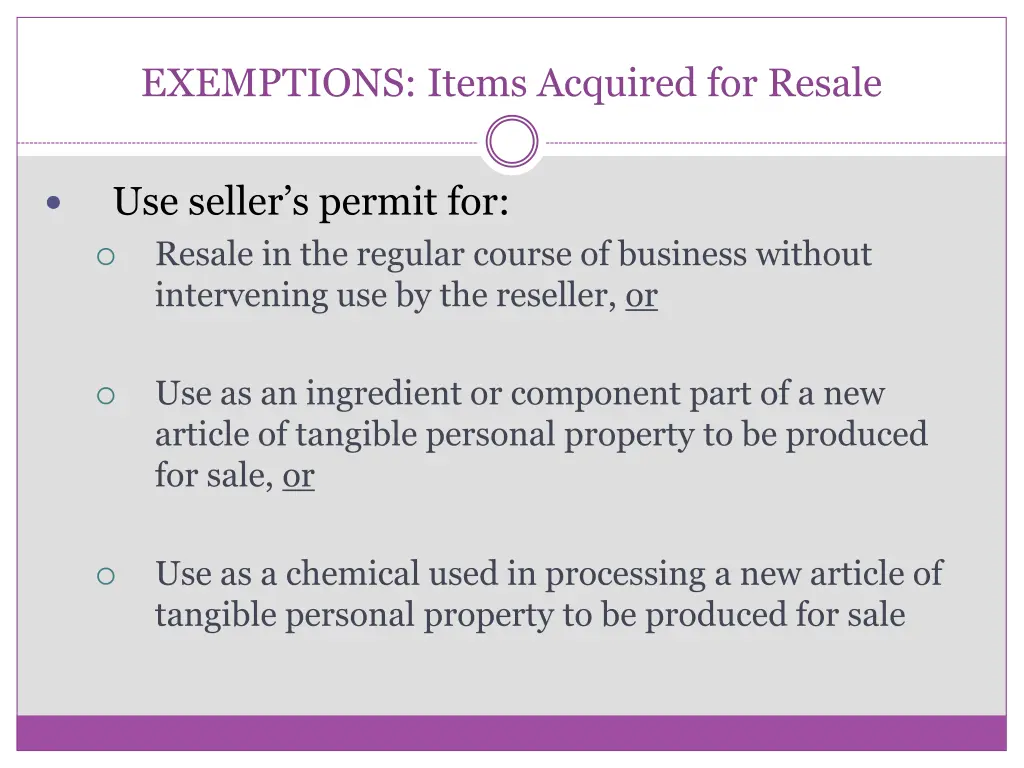 exemptions items acquired for resale 1