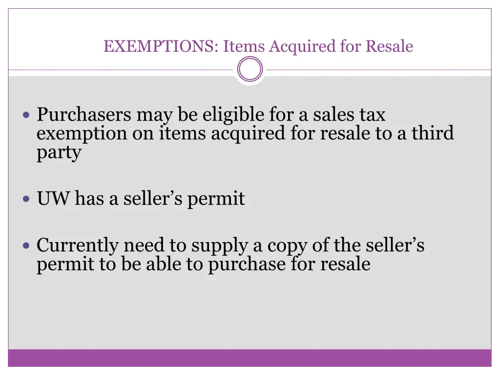 exemptions items acquired for resale