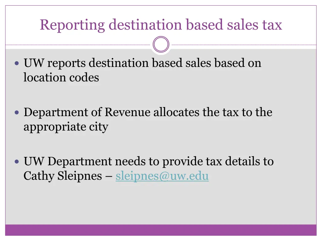 reporting destination based sales tax