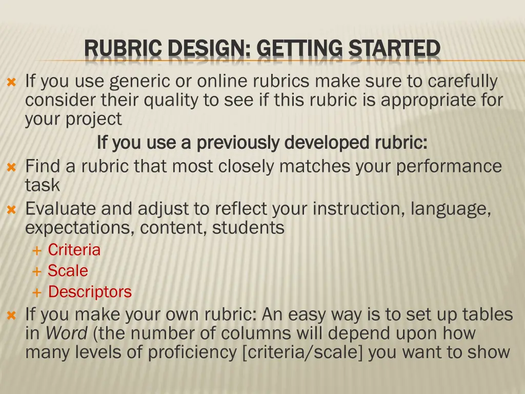 rubric design getting started rubric design