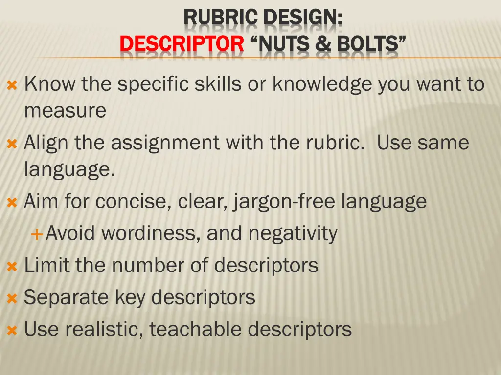 rubric design rubric design descriptor descriptor