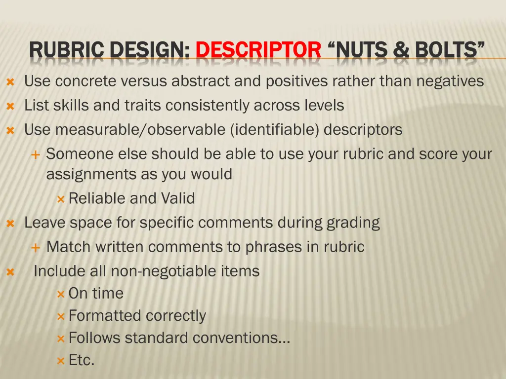 rubric design rubric design descriptor