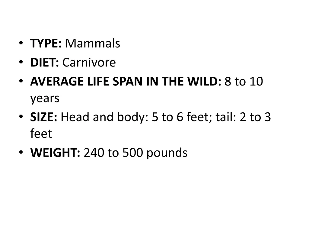 type mammals diet carnivore average life span