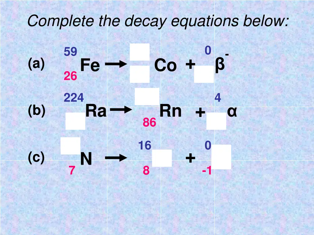 complete the decay equations below