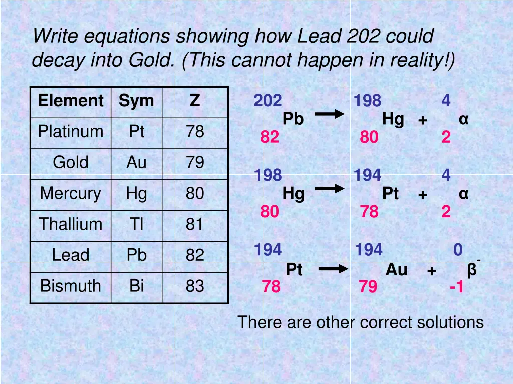 write equations showing how lead 202 could decay