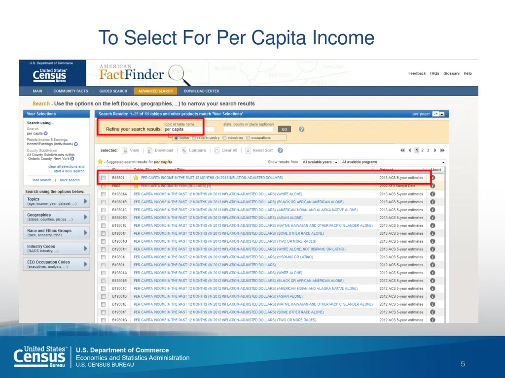 to select for per capita income