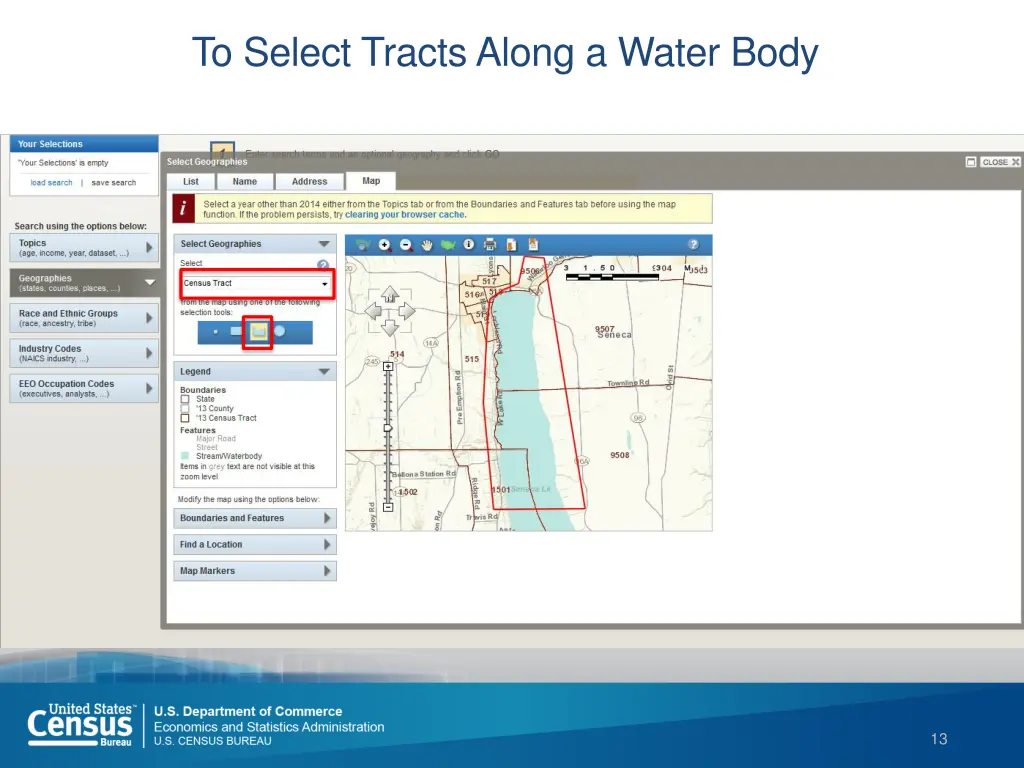 to select tracts along a water body 2