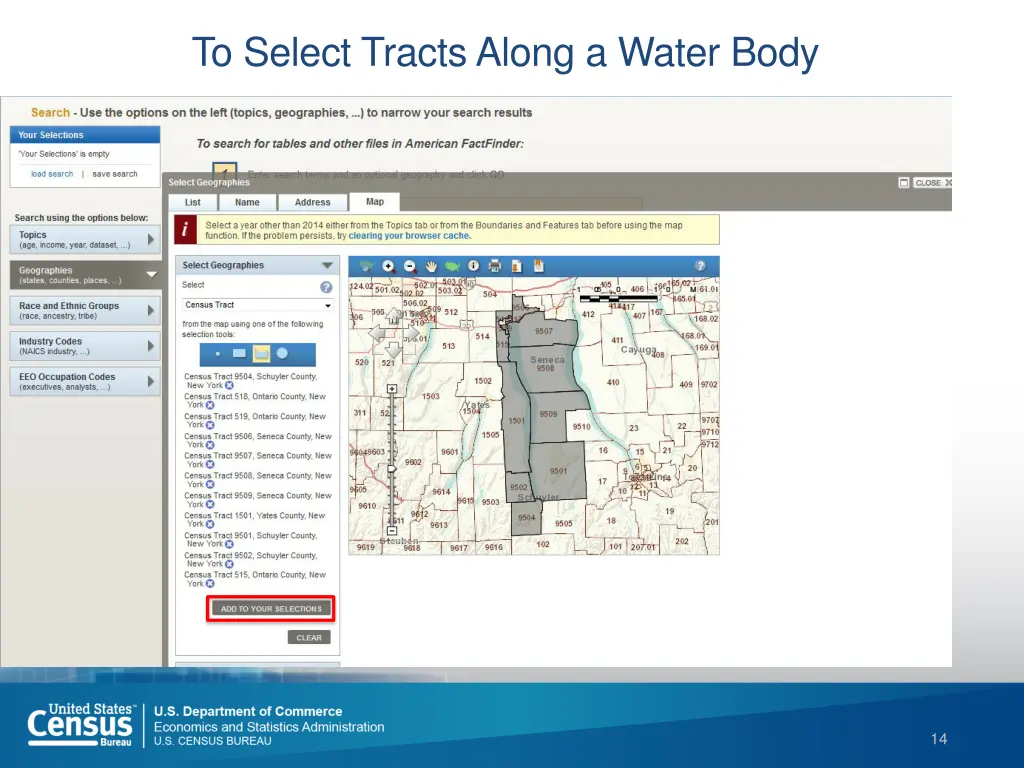 to select tracts along a water body 3