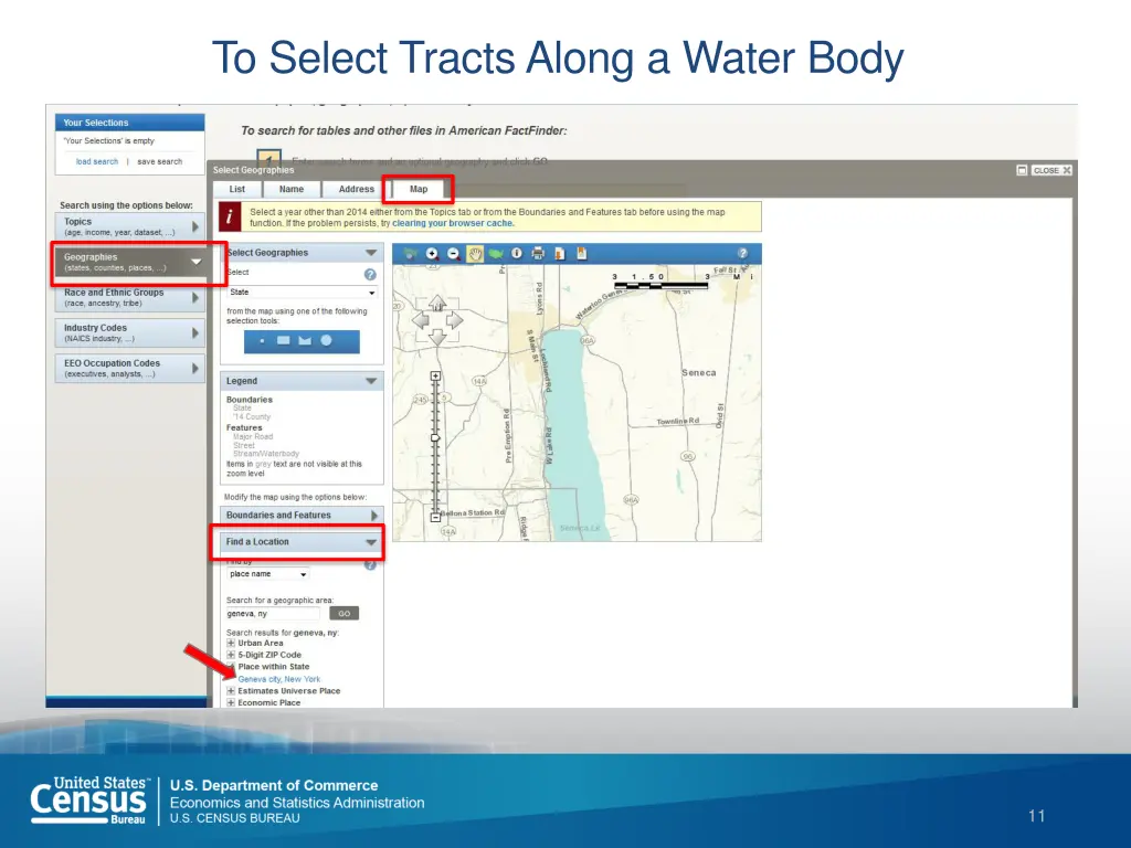 to select tracts along a water body