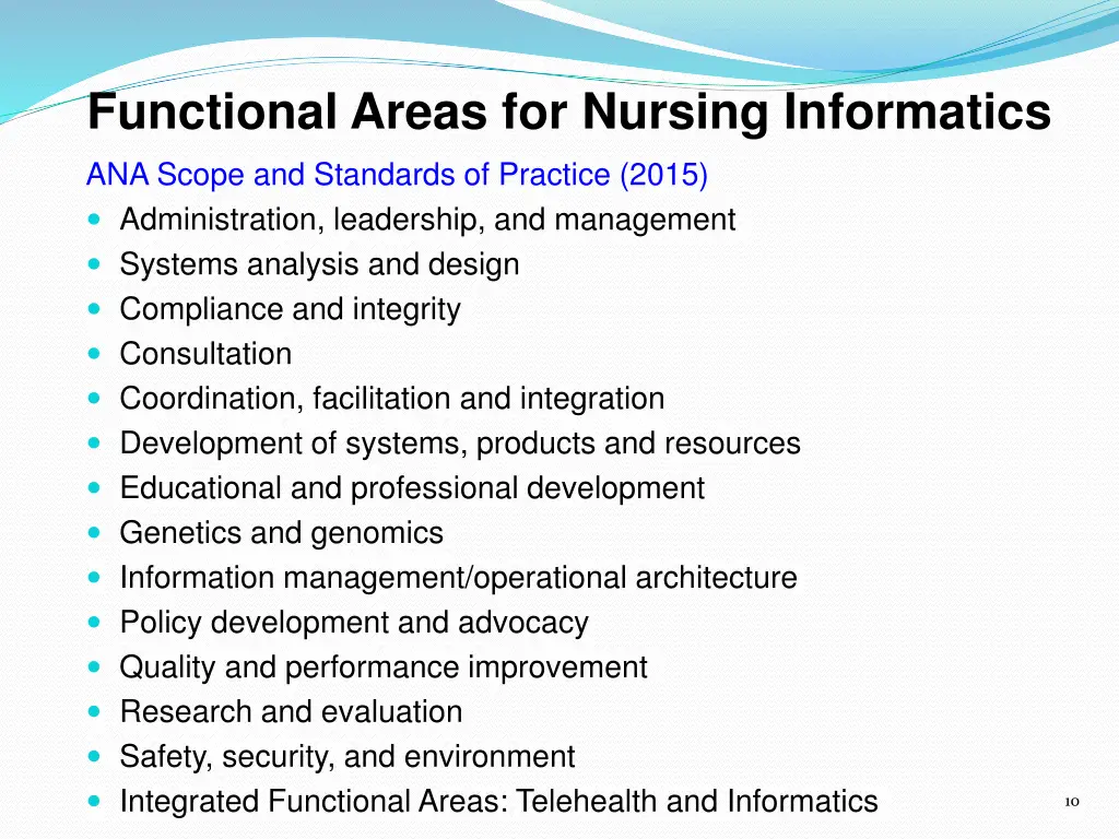 functional areas for nursing informatics