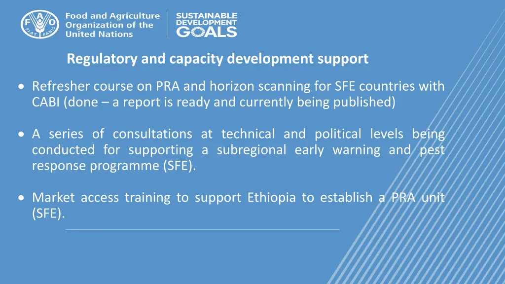 regulatory and capacity development support