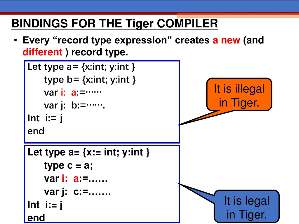 bindings for the tiger compiler every record type