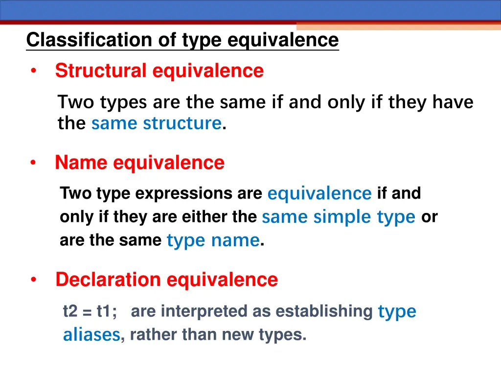 classification of type equivalence