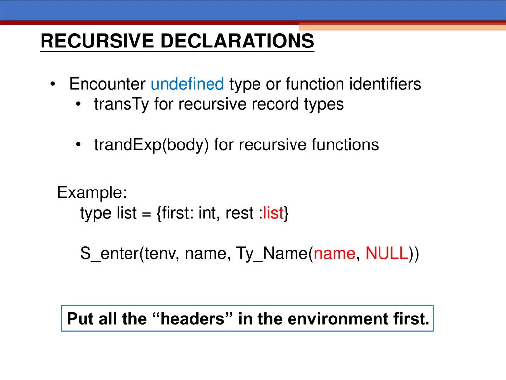 recursive declarations