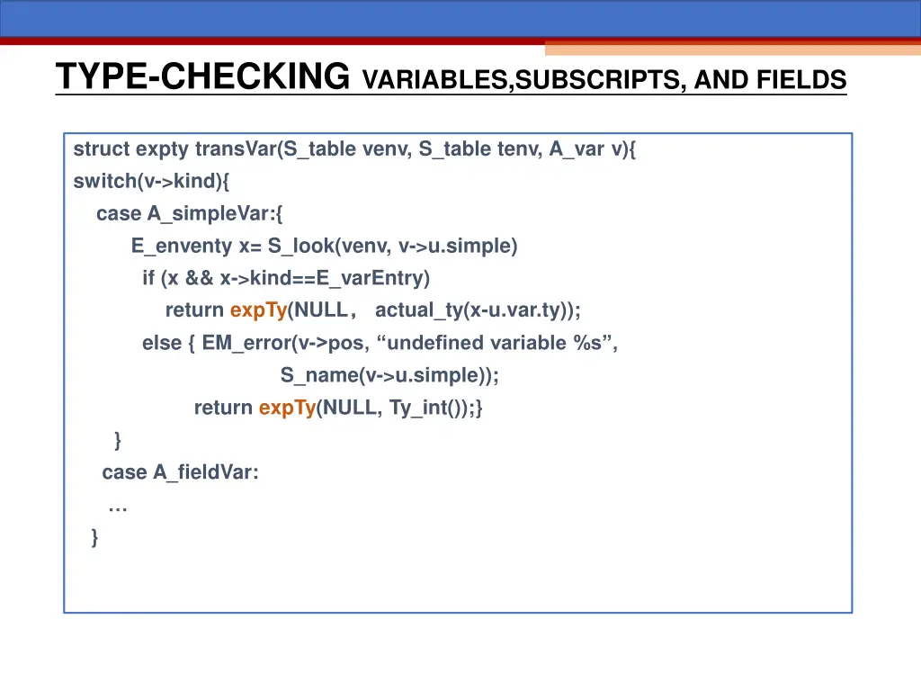 type checking variables subscripts and fields