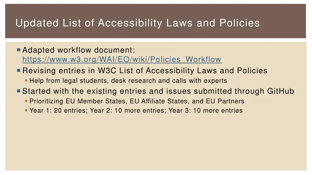 updated list of accessibility laws and policies