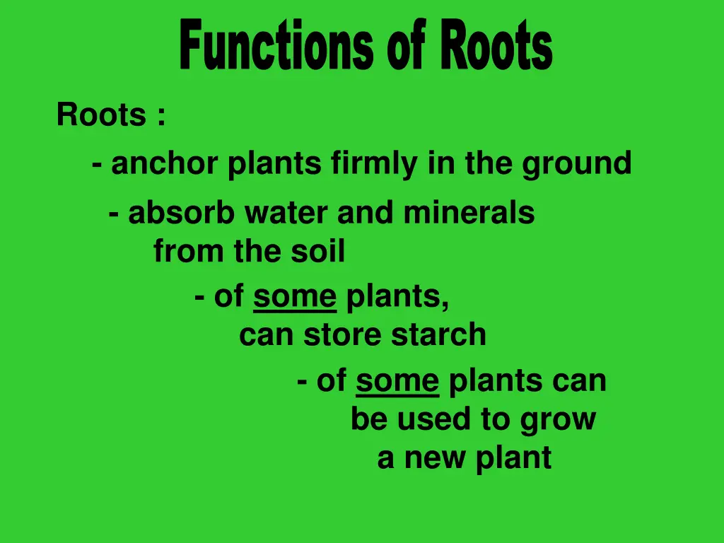 functions of roots