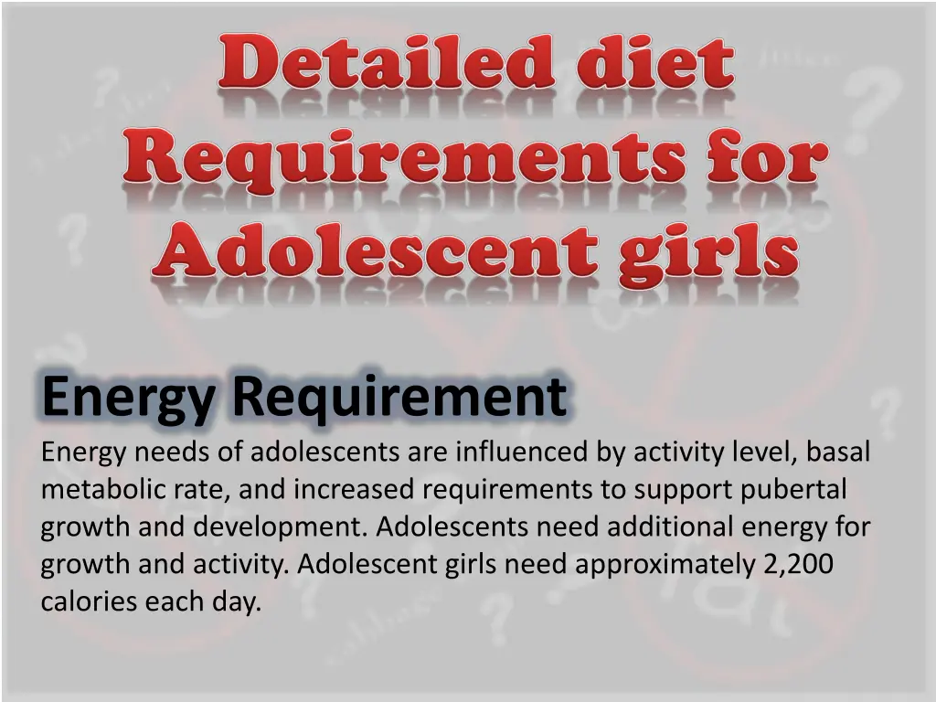 energy requirement energy needs of adolescents