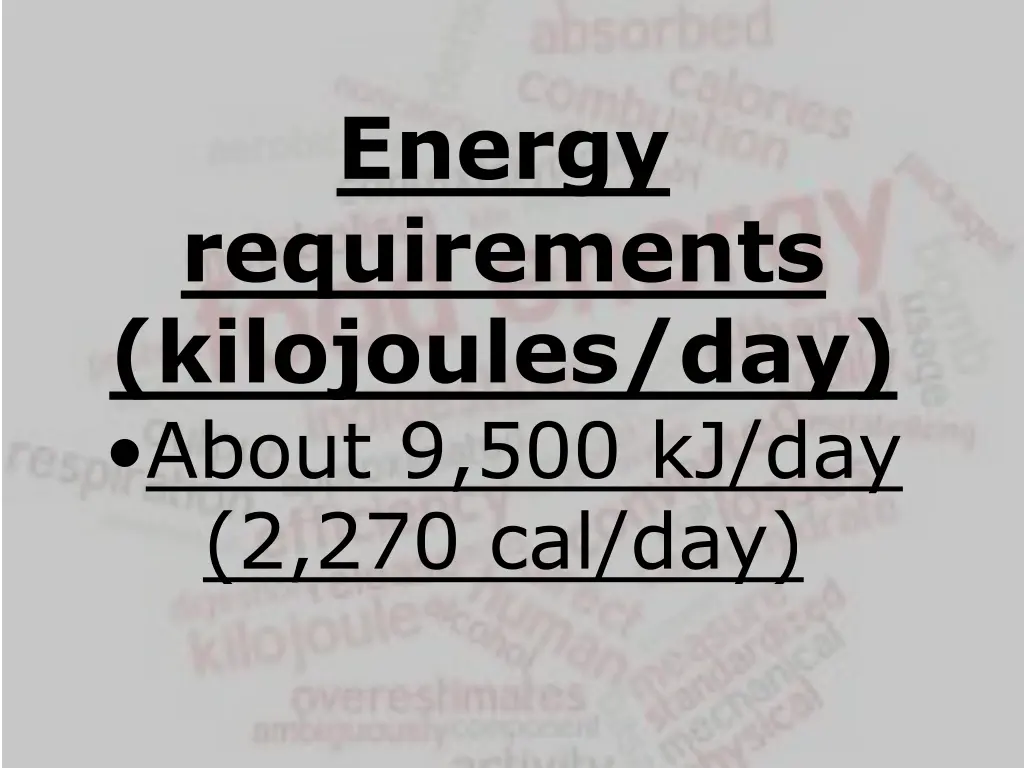 energy requirements kilojoules day about