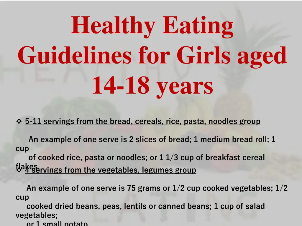 healthy eating guidelines for girls aged