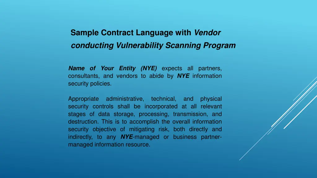 sample contract language with vendor conducting