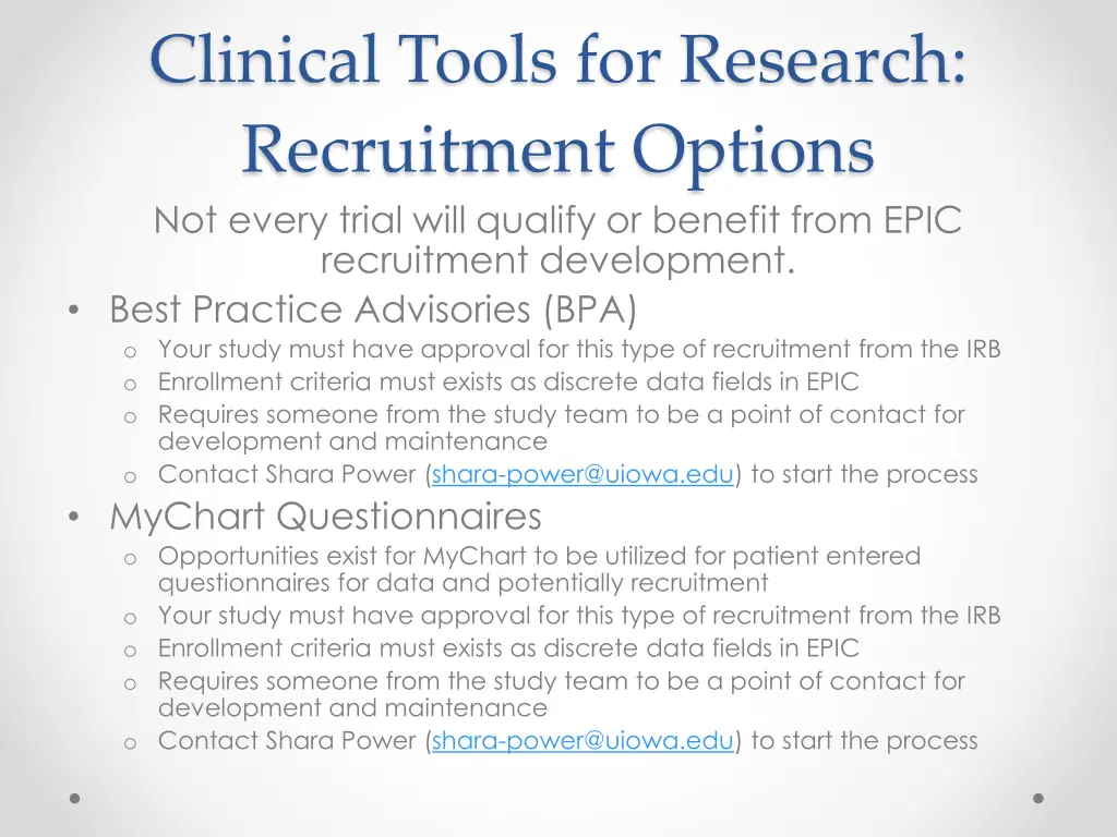 clinical tools for research recruitment options