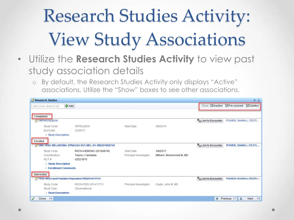 research studies activity view study associations 1